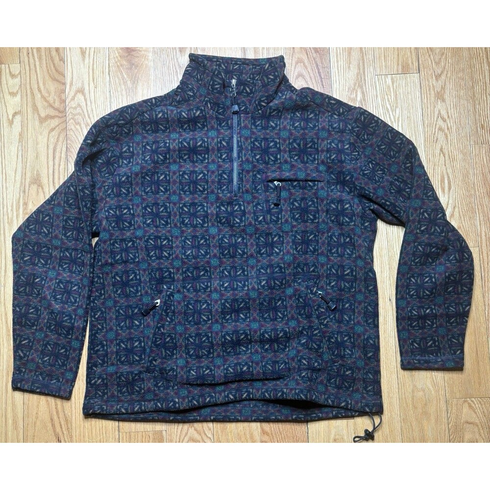 Vintage Black Diamond Aztec Print Fleece Jacket 1990s Size XLT Made in USA Tall